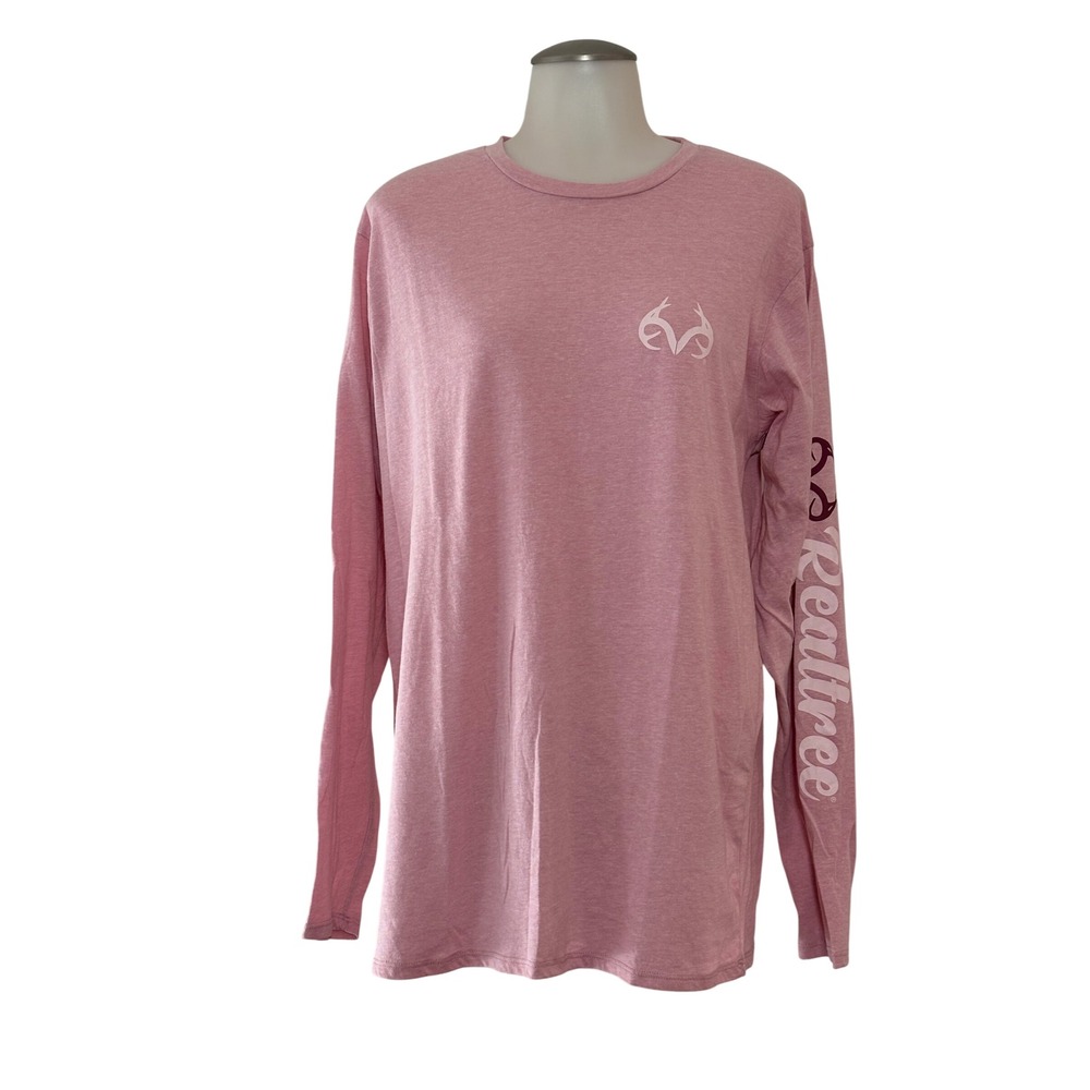 Realtree Long Sleeve Tee Womens Large Pink Heathered Graphic Excellent